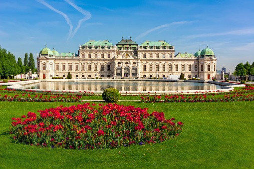 Vienna, Austria - April 2019: Lower Belvedere palace and gardens
