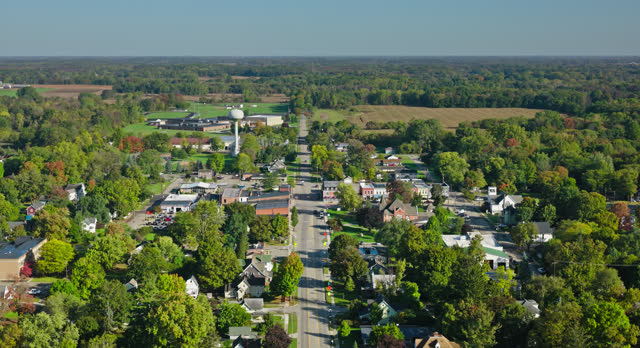 Static Aerial View of Stockbridge Village in Michigan on Clear Day