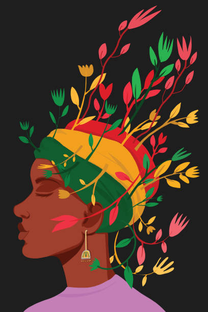 ilustraciones, imágenes clip art, dibujos animados e iconos de stock de mes de la historia negra - black background women portrait afro