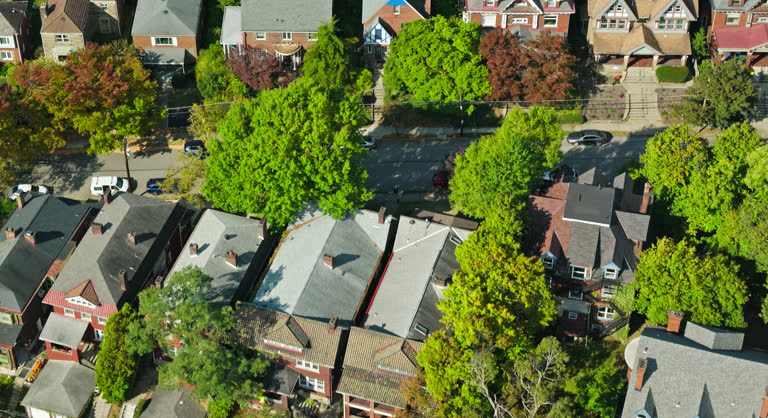 Overhead Drone Flight over Victorian Houses in Friendship, Pittsburgh