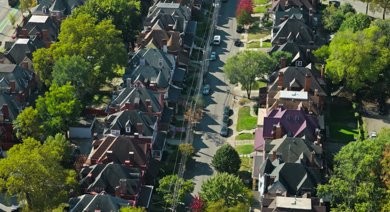 Birdseye View Drone Shot of Residential Street in Friendship, Pittsburgh