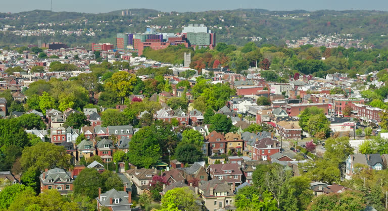 Aerial Establishing Shot of Friendship, Pittsburgh, Pennsylvania