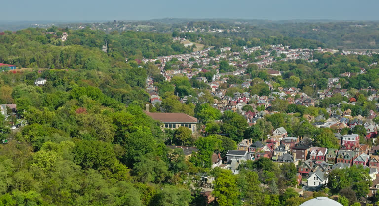 Sweeping Aerial of Friendship Neighborhood in Pittsburgh, Pennsylvania