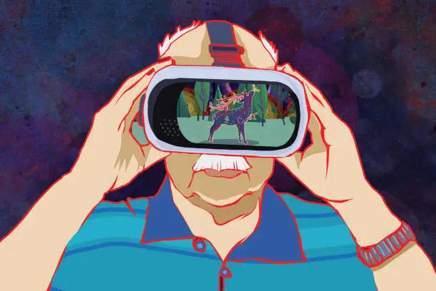 Vector illustration of Man using virtual reality headset
