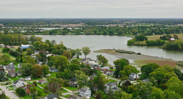 Ascending Aerial of Portage River in Ottawa County, Ohio