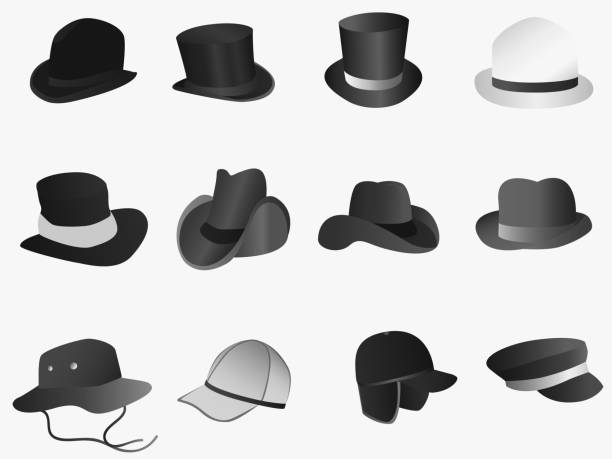 istock Set of various black and gray color hats 1885448481