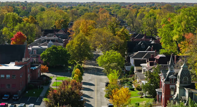 Forward Drone Flight over South Fountain Avenue in Springfield, Ohio on Clear Day