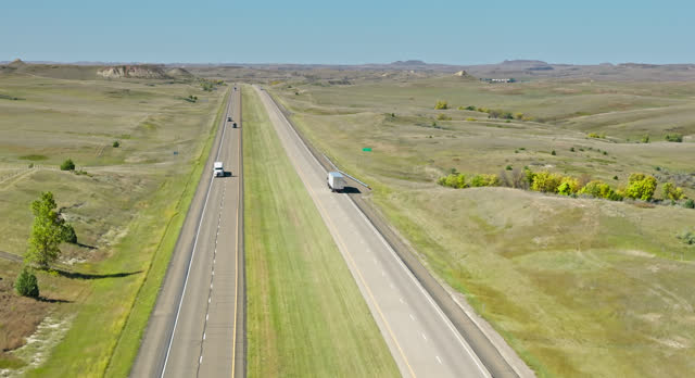 Aerial View of Interstate 94 near Medora, Billings County, North Dakota on Sunny Day