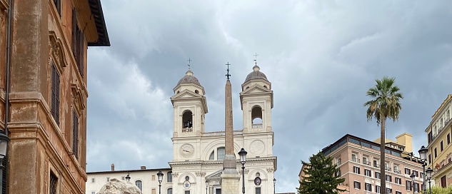 Church and Roman obelisk at the top of the Spanish Steps