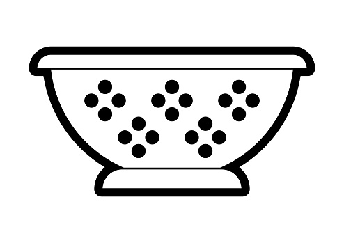 Illustration of cooking colander. Stylized kitchen and restaurant utensil item.