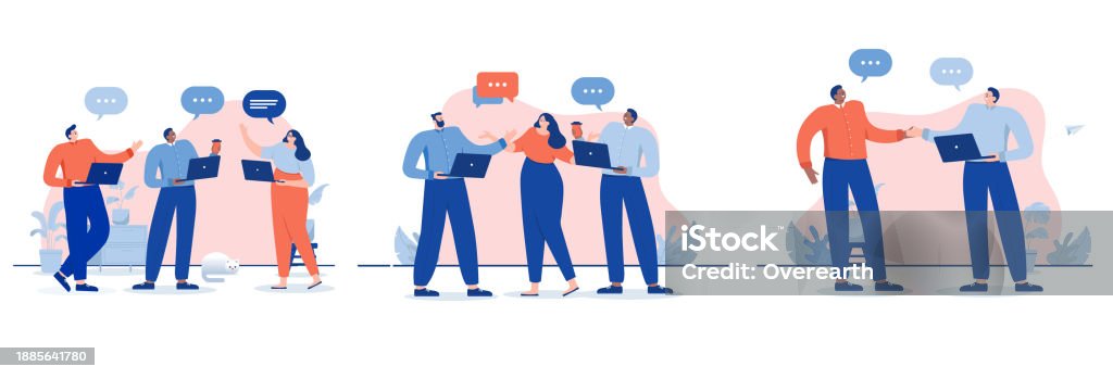 Conversation And Talking At Work Vector Collection Stock Illustration ...
