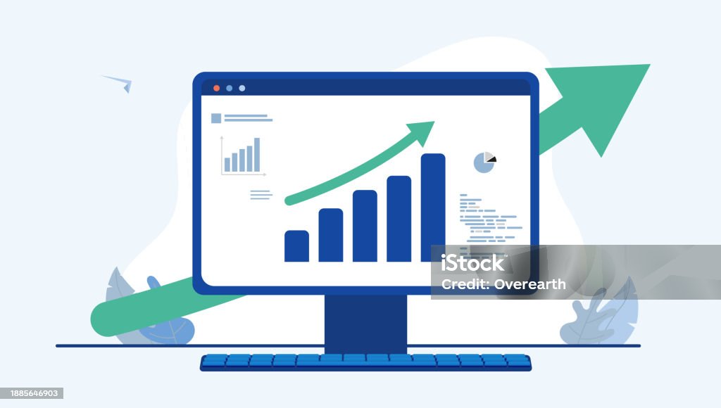 Rising Chart On Computer Screen Stock Illustration - Download Image Now ...