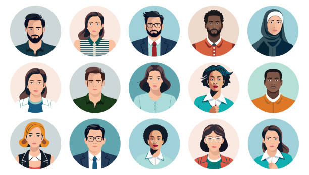 bildbanksillustrationer, clip art samt tecknat material och ikoner med people avatars faces vector collection - porträtt