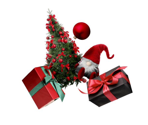 istock Christmas celebration. Different festive stuff in air on white background 1885654669