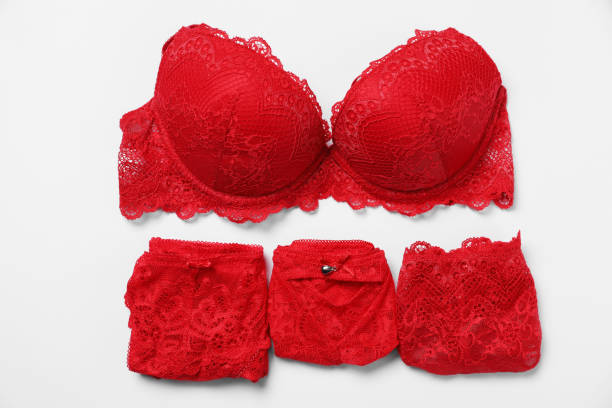 istock Stylish red women's underwear on white background, flat lay 1885667556