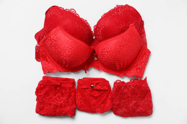 istock Stylish red women's underwear on white background, flat lay 1885667557