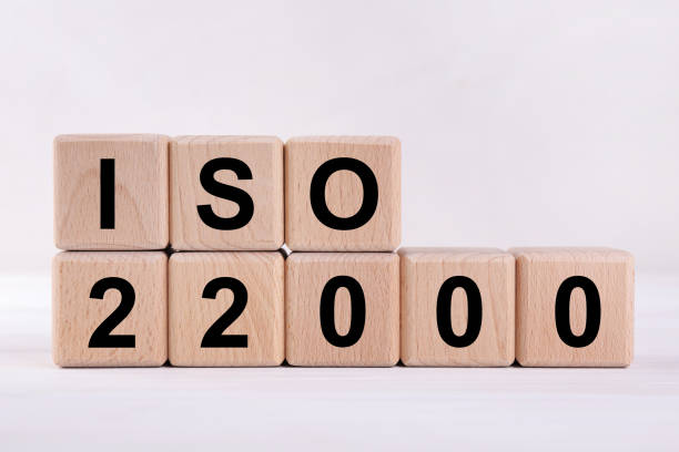 istock International Organization for Standardization. Wooden cubes with abbreviation ISO and number 22000 on white table 1885703409