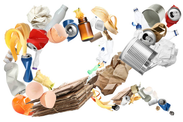 istock Lots of different garbage flying on white background 1885713270