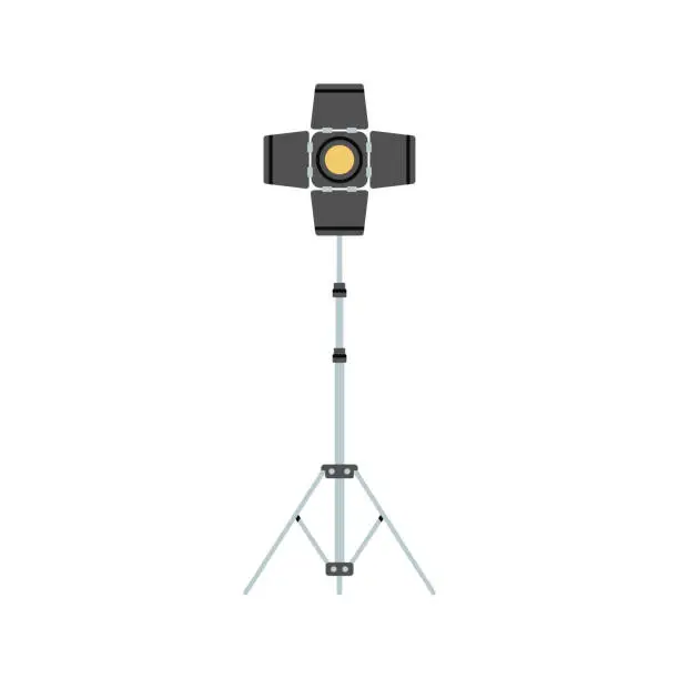 Vector illustration of Illustration of a barn-door spotlight with a tripod light stand.