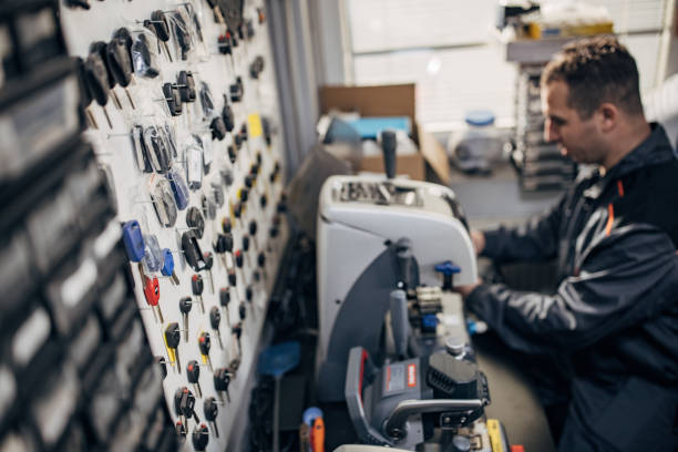 istock Man making car keys copies 1885747460