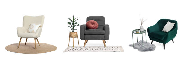 istock Different comfortable armchairs with pillows isolated on white, set 1885749519