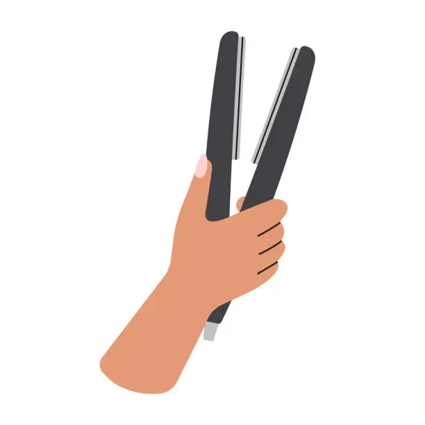 Vector illustration of Poster with woman's hand holding a hair straightener.