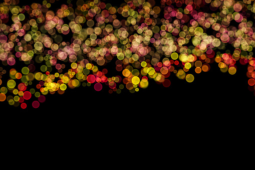 Bokeh lights effect on Yellow, Pink, Red, Orange color, Black Background, Abstract Blur, Glitter, Defocused, Seamless polka dot pattern , Creative, Illustration design