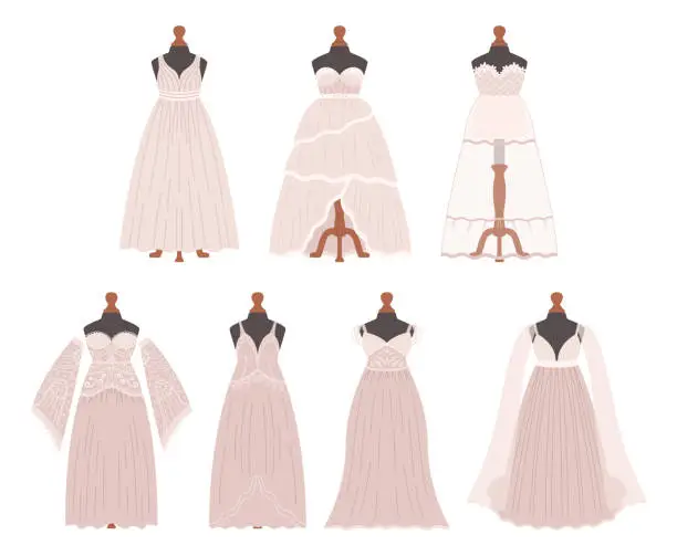 Vector illustration of Elegant Wedding Dresses Collection Features Timeless Designs, Ensuring Every Bride Finds The Perfect Gown