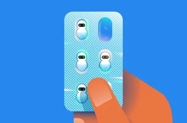 Vector illustration of Blister with chatbot pills vector illustration