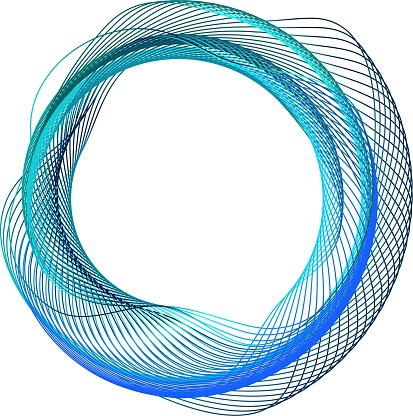 Round frame made of dynamic neon curved lines for technology concepts, user interface design, web design. Blue and green lines.