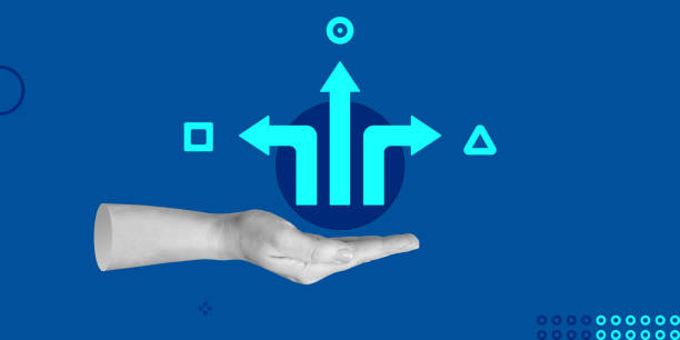 istock Alternative, choice of path, different possibilities concept. Three directions above the hand. Minimalist art collage 1885989817