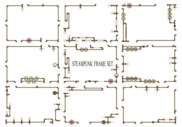 Vector illustration of Steampunk piping frame set copper with gradation