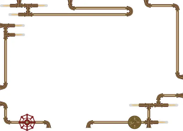 Vector illustration of Steampunk plumbing frame Copper material with gradation