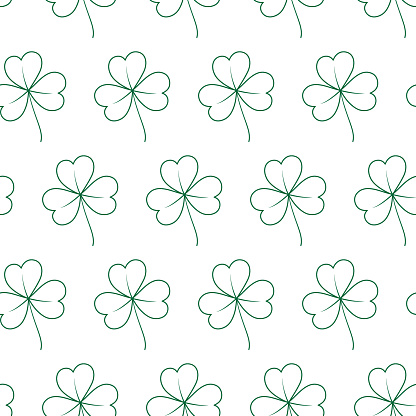 Seamless pattern of contour drawn tree leaf clover in trendy green. Concept for wallpaper or print and other different uses. Isolate. EPS. Vector for wrapping, poster, banner, greetings, cards or web