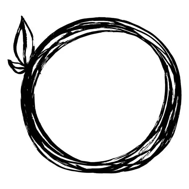 Vector illustration of Circle ink with leaves brush copy space frame