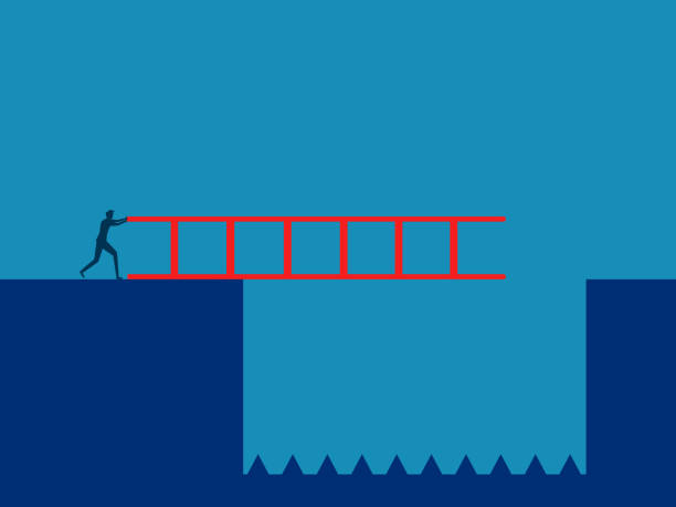 istock Heavy load. Businessman uses stairs to cross the gap. vector 1886292454