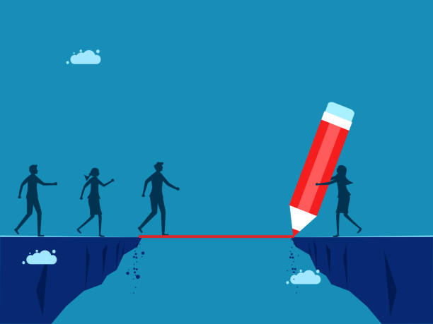 istock Leaders overcome obstacles. Businesswoman drawing a bridge line 1886294507