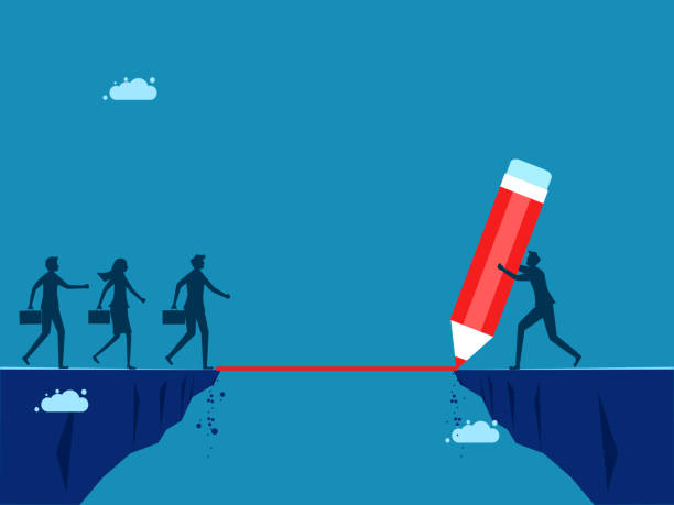 istock Help employees advance. Businessman draws a line as a bridge to help employees cross the cliff 1886296051