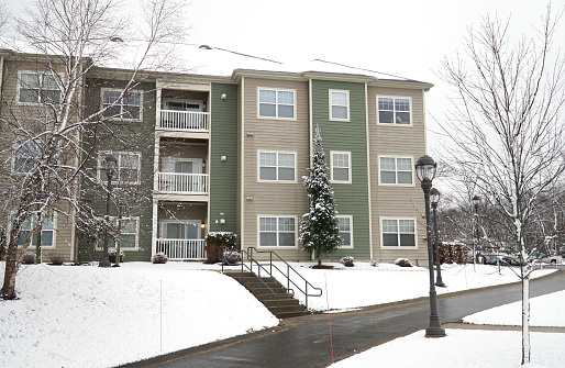 apartment community residential area after snow storm