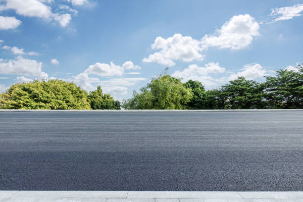 New asphalt road and trees background
