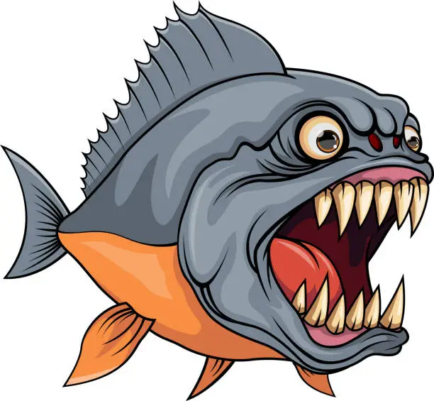 Vector illustration of Angry Piranha cartoon