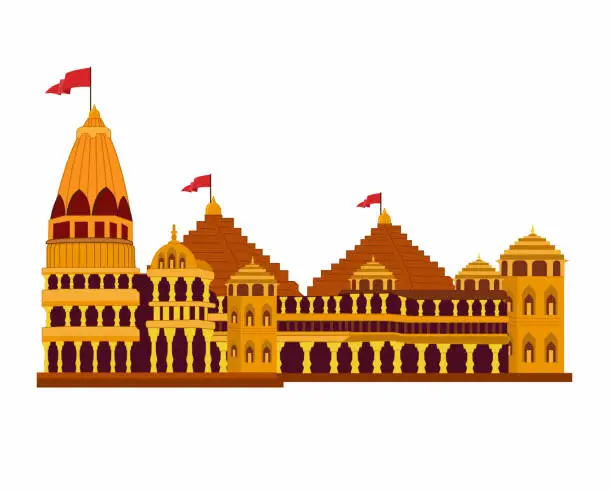 Vector illustration of Ram mandir lord ram temple in Ayodhya