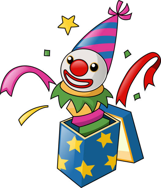 istock Cute clown head cartoon coming out of the box 1886479784