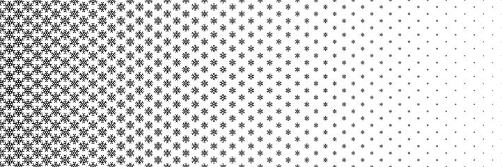 horizontal black halftone of snow flakes design for pattern and background.