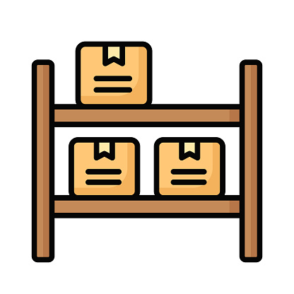 Parcel on racks, inventory icons vector design, storage rack icon
