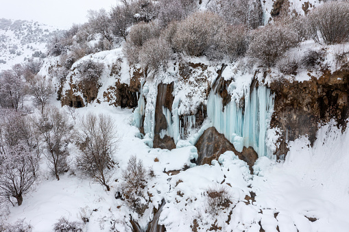 Girlevik Waterfall. Winter season. Girlevik Village Caglayan Subdistrict, Erzincan, Turkey