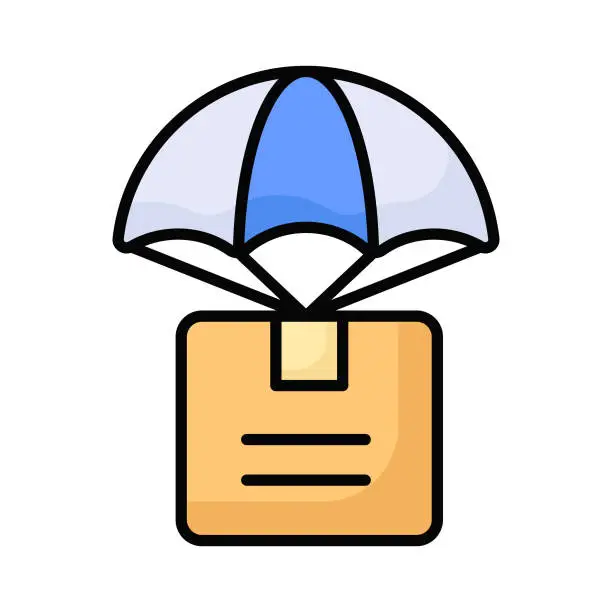 Vector illustration of Parachute with parcel box, air logistics vector design, air delivery icon.