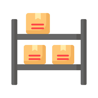 Parcel on racks, inventory icons vector design, storage rack icon