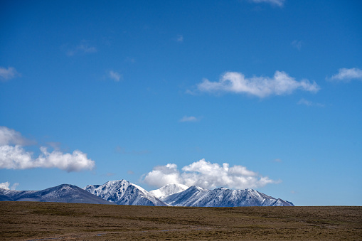 Snowy mountains and landforms on the plateau