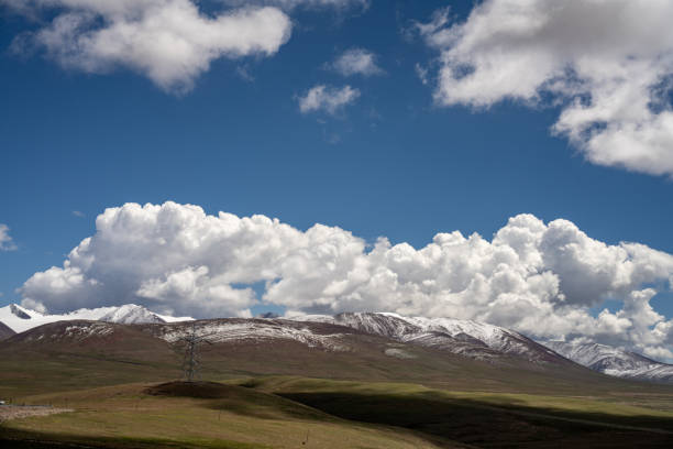 Snowy mountains and landforms on the plateau